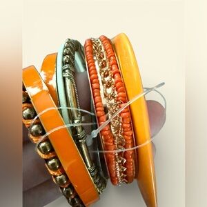 Indian hand painted Orange Bangle Set bundle Of 7 Jewelry (Size 2.4/2.6/2.10)